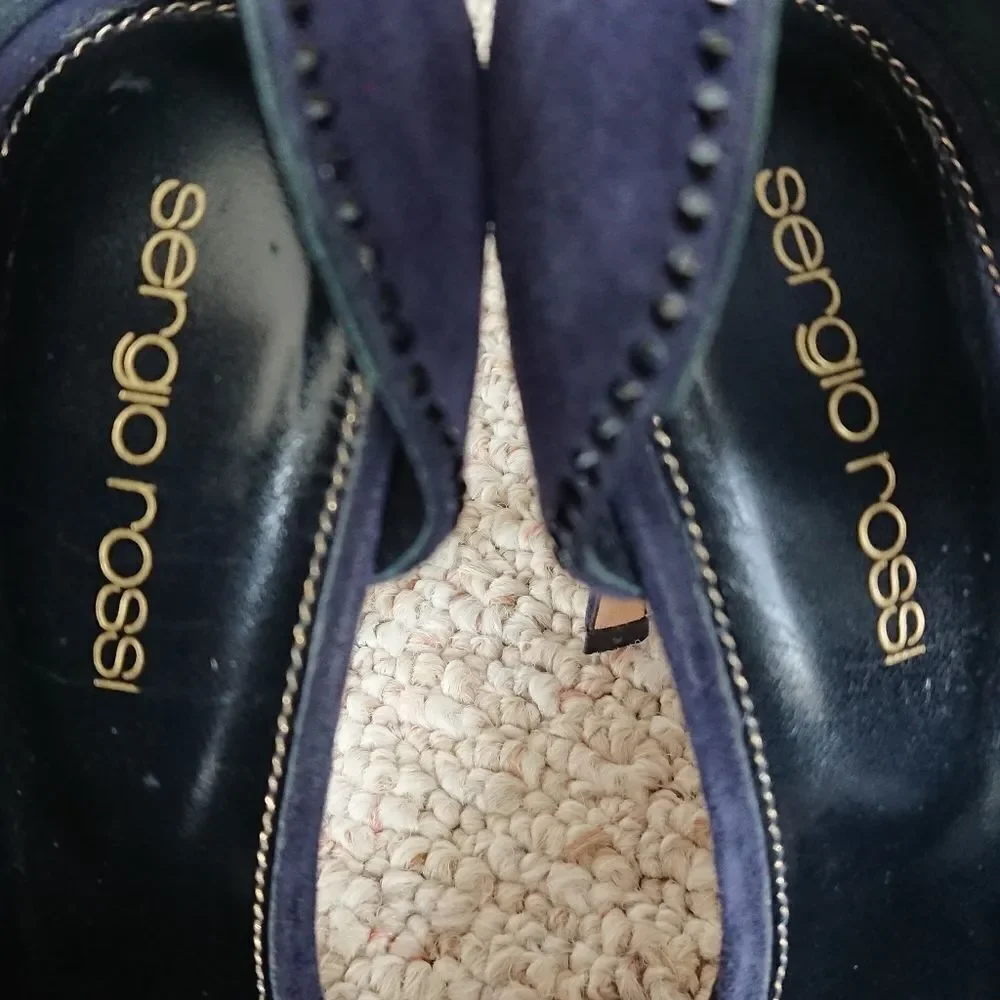 Sergio Rossi Poetic Surrealism night blue butterfly suede heels size 6.5